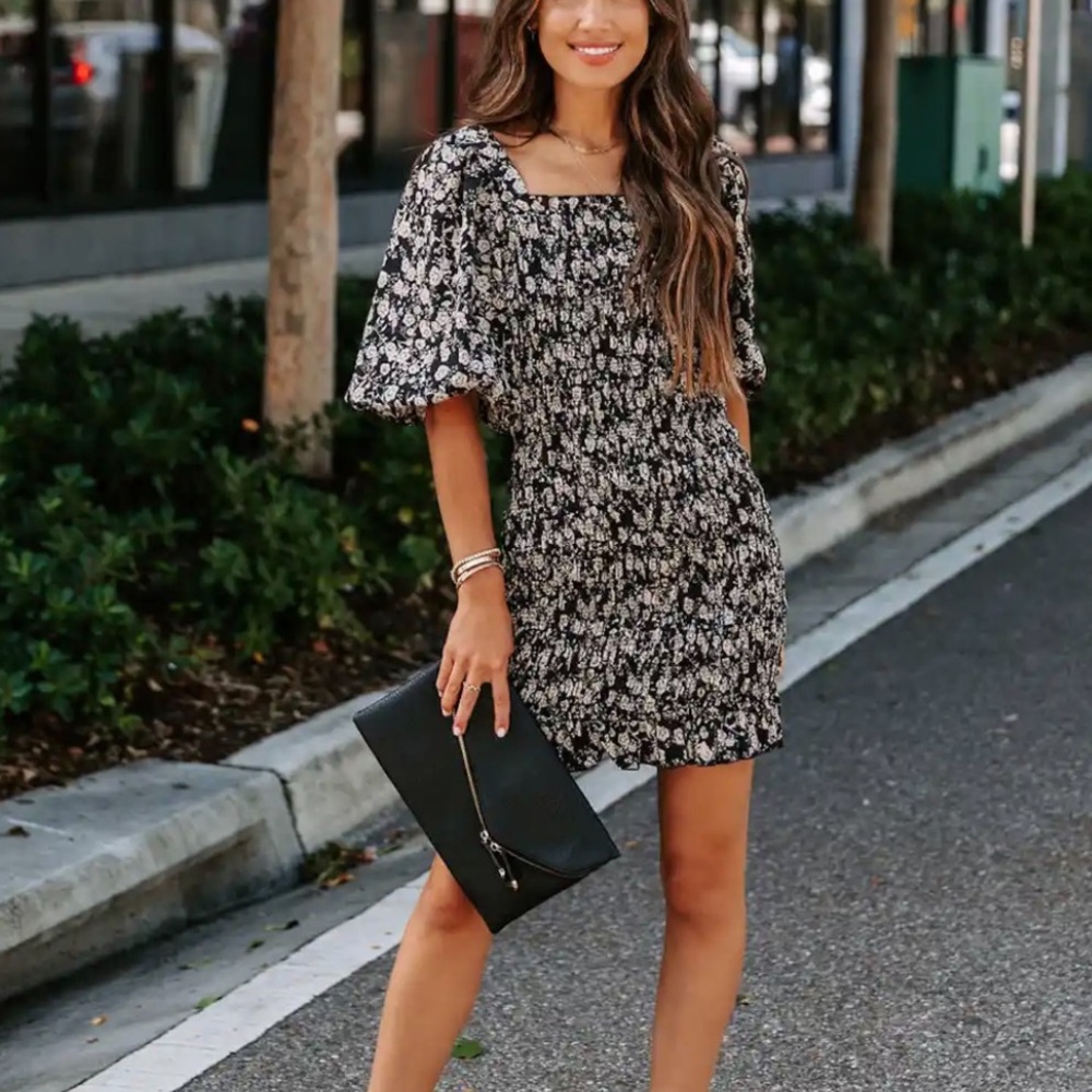 VICI Audrey Floral Smocked Puff Sleeve Mini Dress